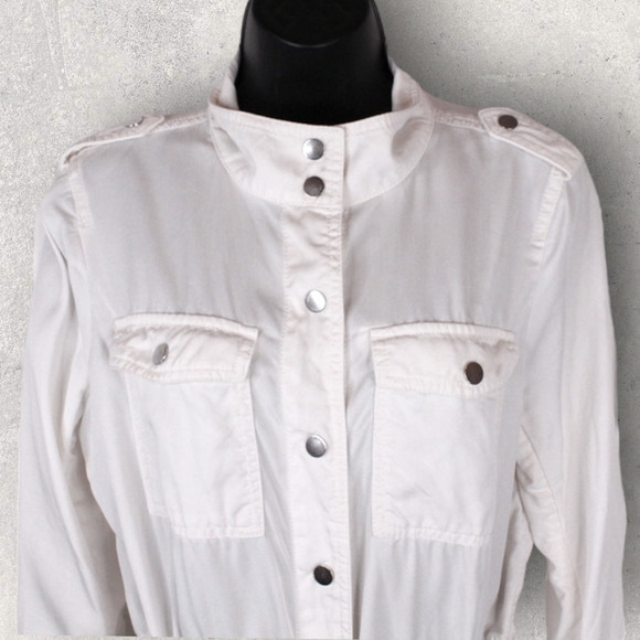LOFT Utility Jacket Snap Button Drawstring in White Women's Size Small - Picture 4 of 15